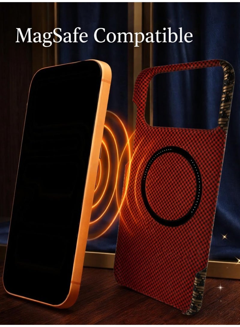 Phoni Ultra Slim Magnetic Case for iPhone 17 Pro Max, Compatible with MagSafe, Thin Lightweight Matte Phone Case, Carbon Fiber Style Texture, Raised Camera Protection (Champagne Weave – Gold Carbon) - Image 3